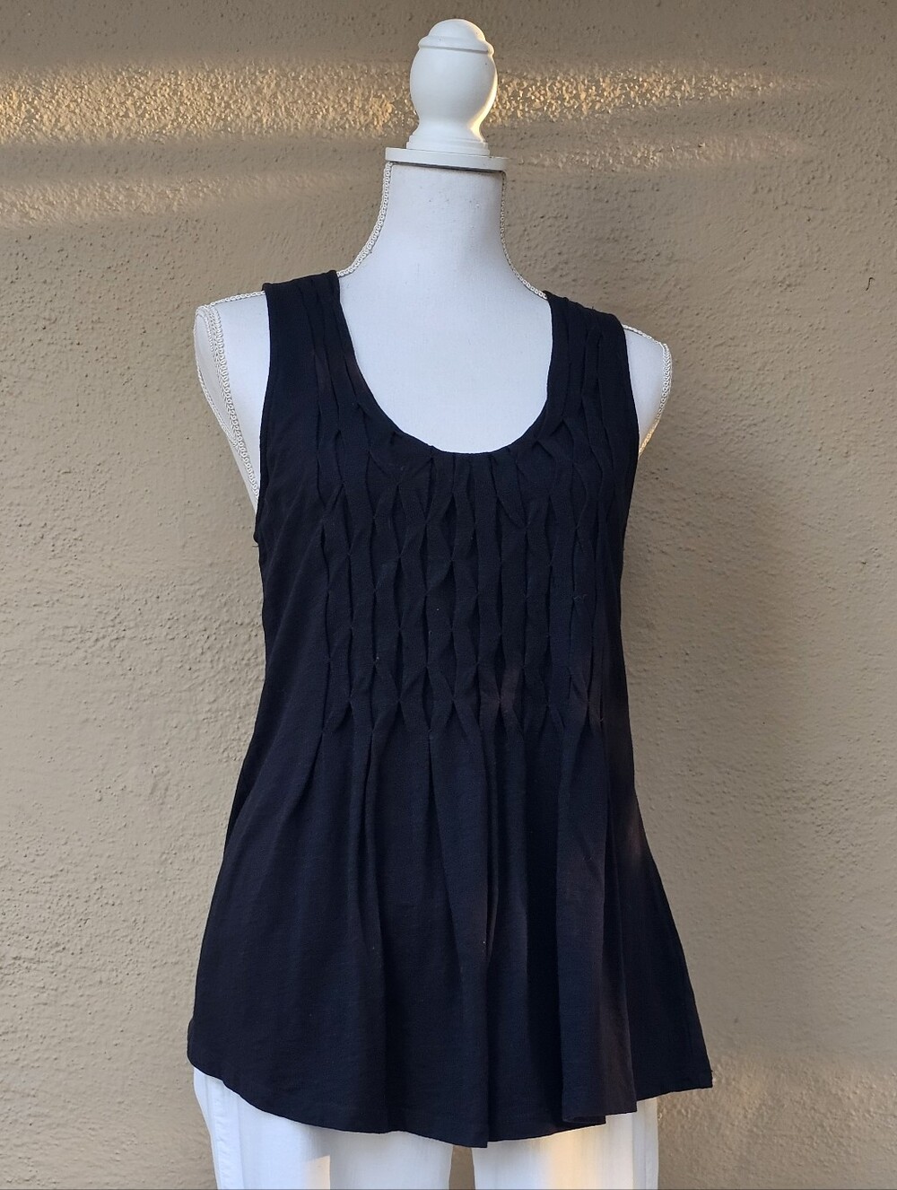 Anthropologie Deletta Pleated Pintuck Smocked Tank Top Size Medium
